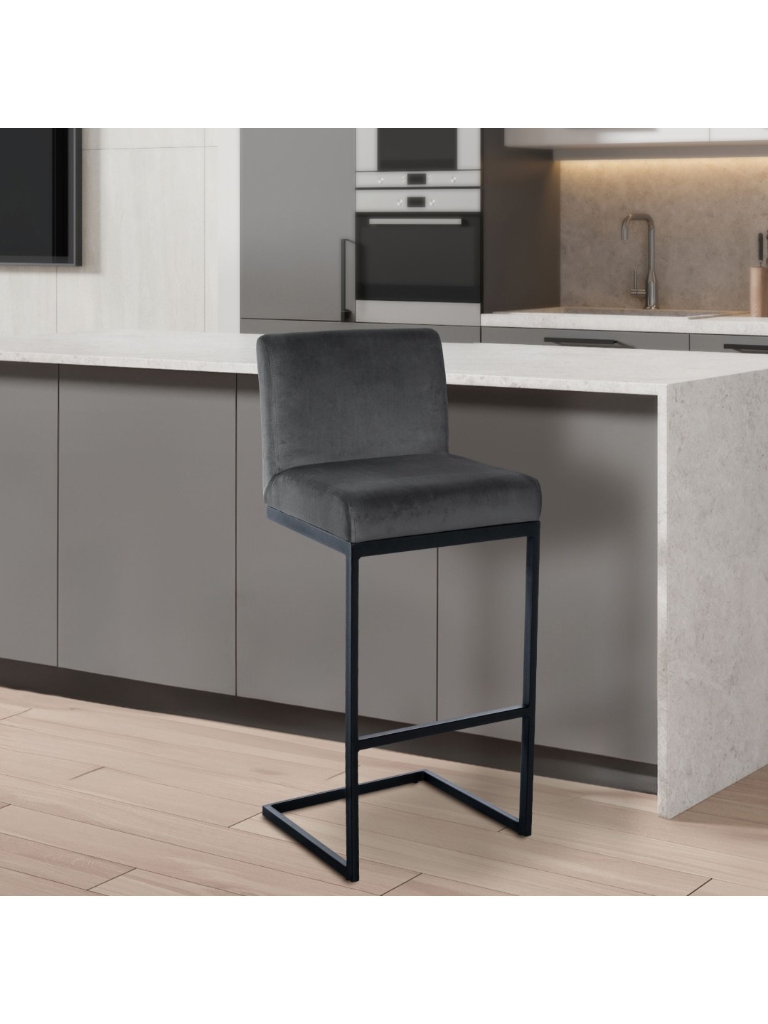 Barstol Hopewell fløjl B, mørkegrå