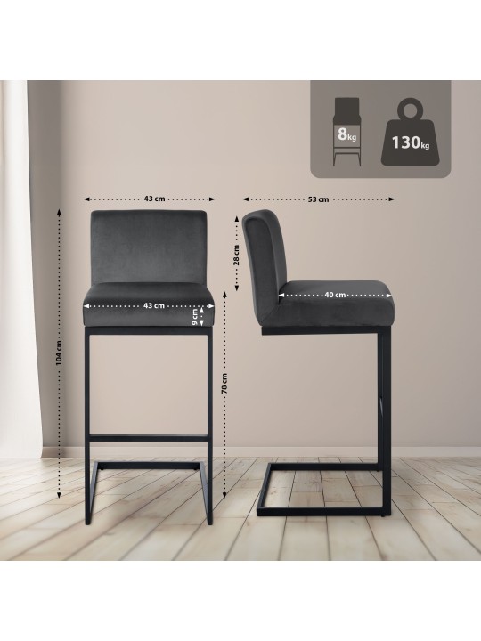 Barstol Hopewell fløjl B, mørkegrå Barstol Hopewell fløjl B, mørkegrå