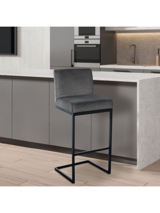 Barstol Hopewell fløjl B, grå