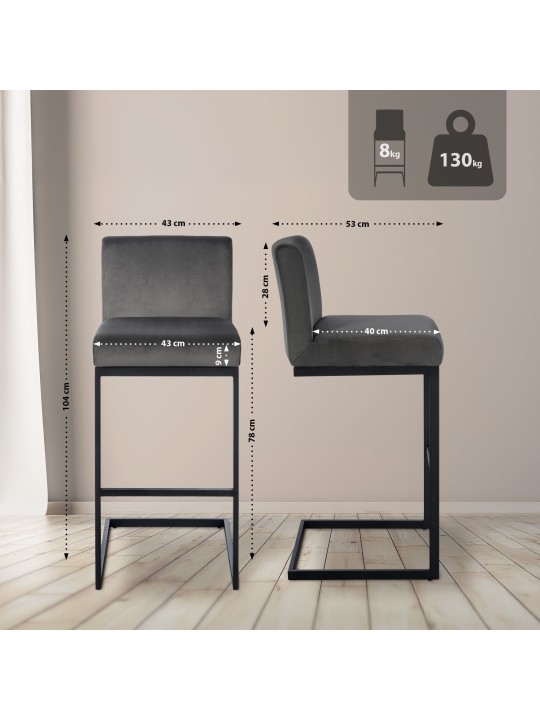 Barstol Hopewell fløjl B, grå