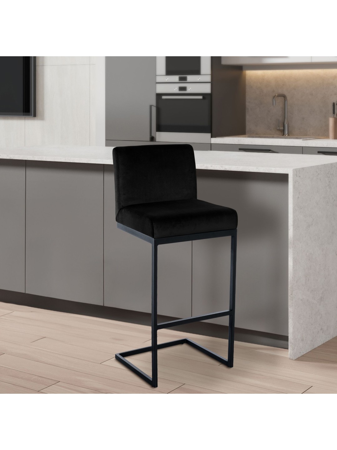 Barstol Hopewell fløjl B, sort