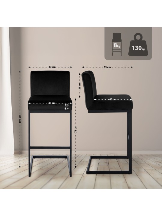 Barstol Hopewell fløjl B, sort Barstol Hopewell fløjl B, sort