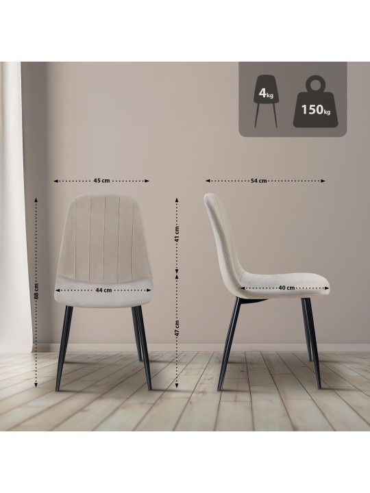 Sæt med 4 spisestuestole Baxter velvet, grå Sæt med 4 spisestuestole Baxter velvet, grå