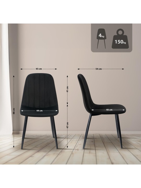Sæt med 4 spisestuestole Baxter velvet, sort Sæt med 4 spisestuestole Baxter velvet, sort