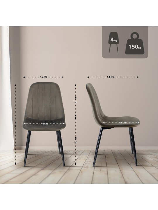 Sæt med 4 spisestuestole Baxter velvet, antracit