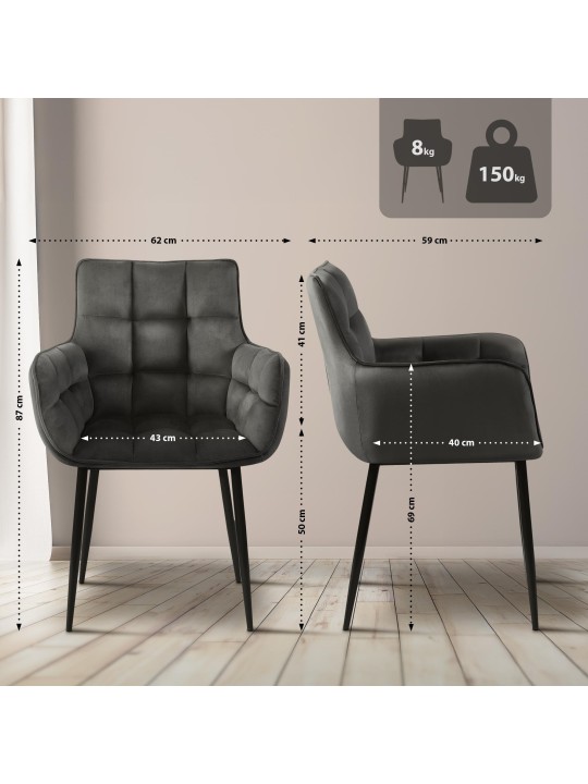 Stol Tirana fløjl, antracit