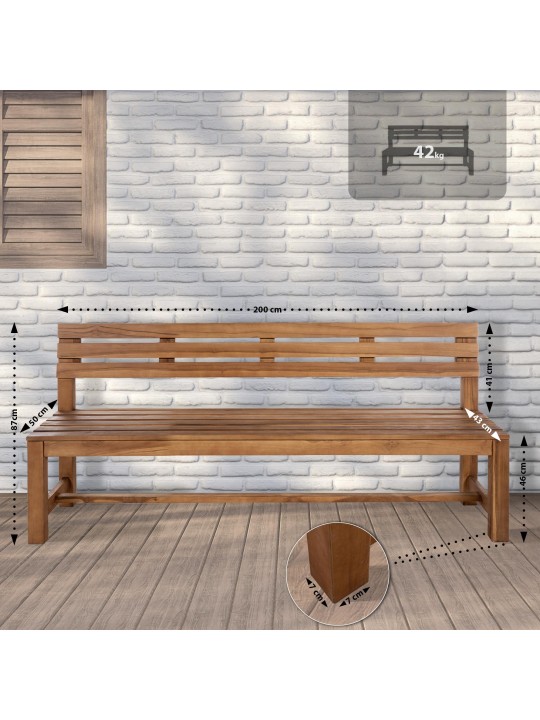 Teak bænk Augusta 200 cm, teak