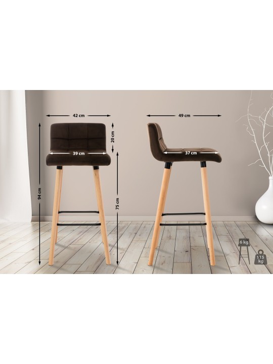 Sæt med 2 barstole Lincoln velvet, brun