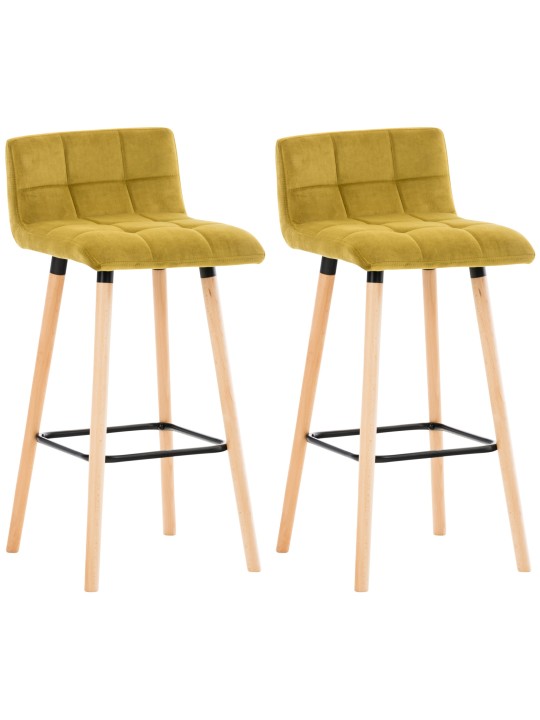 Sæt med 2 barstole Lincoln velvet, gul