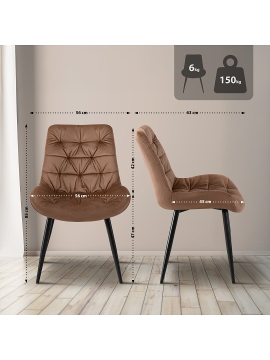 Rossford spisestuestol i fløjl, brun