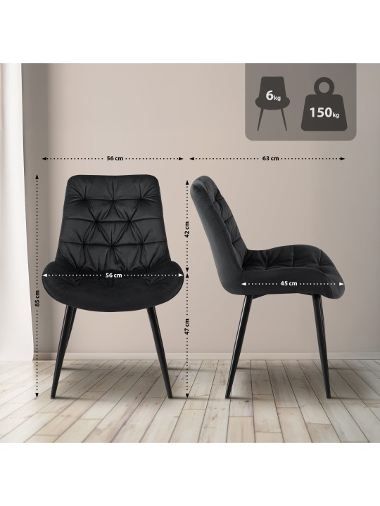 Rossford spisestuestol i fløjl, sort