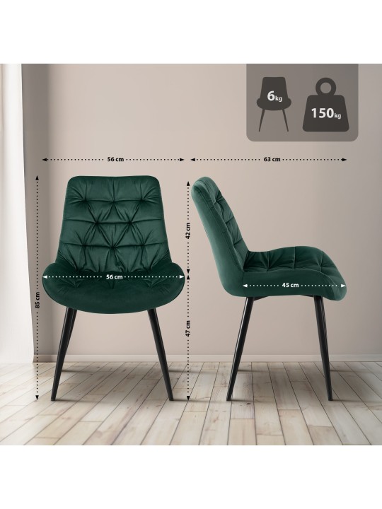 Rossford spisestuestol i fløjl, grøn