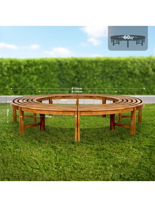 Træbænk Nila 250 cm rund UDEN ryglæn, brun