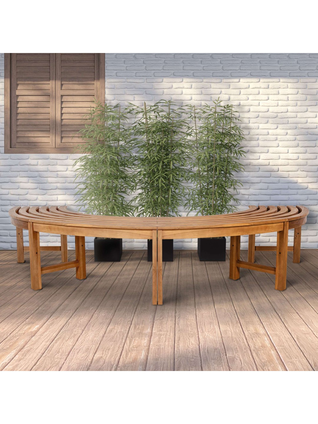 Træbænk Han 250 cm halvcirkelformet UDEN ryglæn, teak