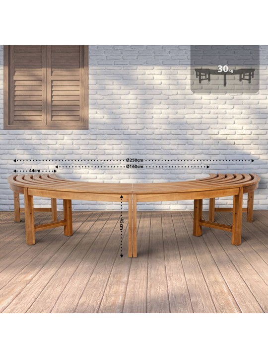 Træbænk Han 250 cm halvcirkelformet UDEN ryglæn, teak