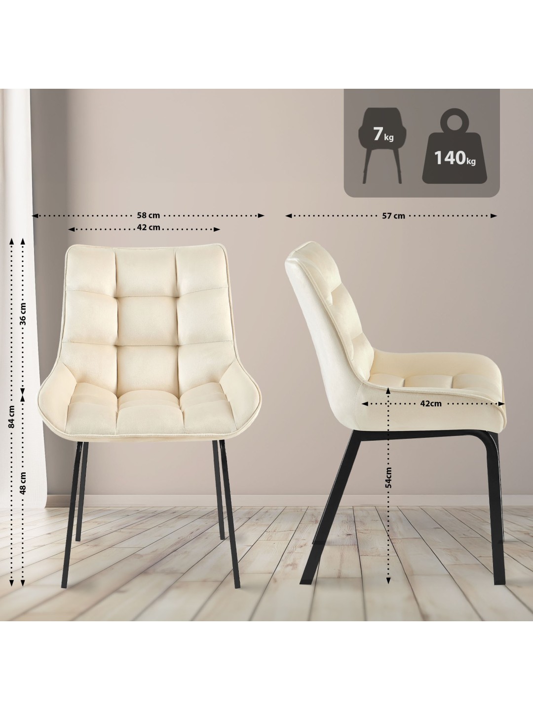 Stol Saranda fløjl, creme