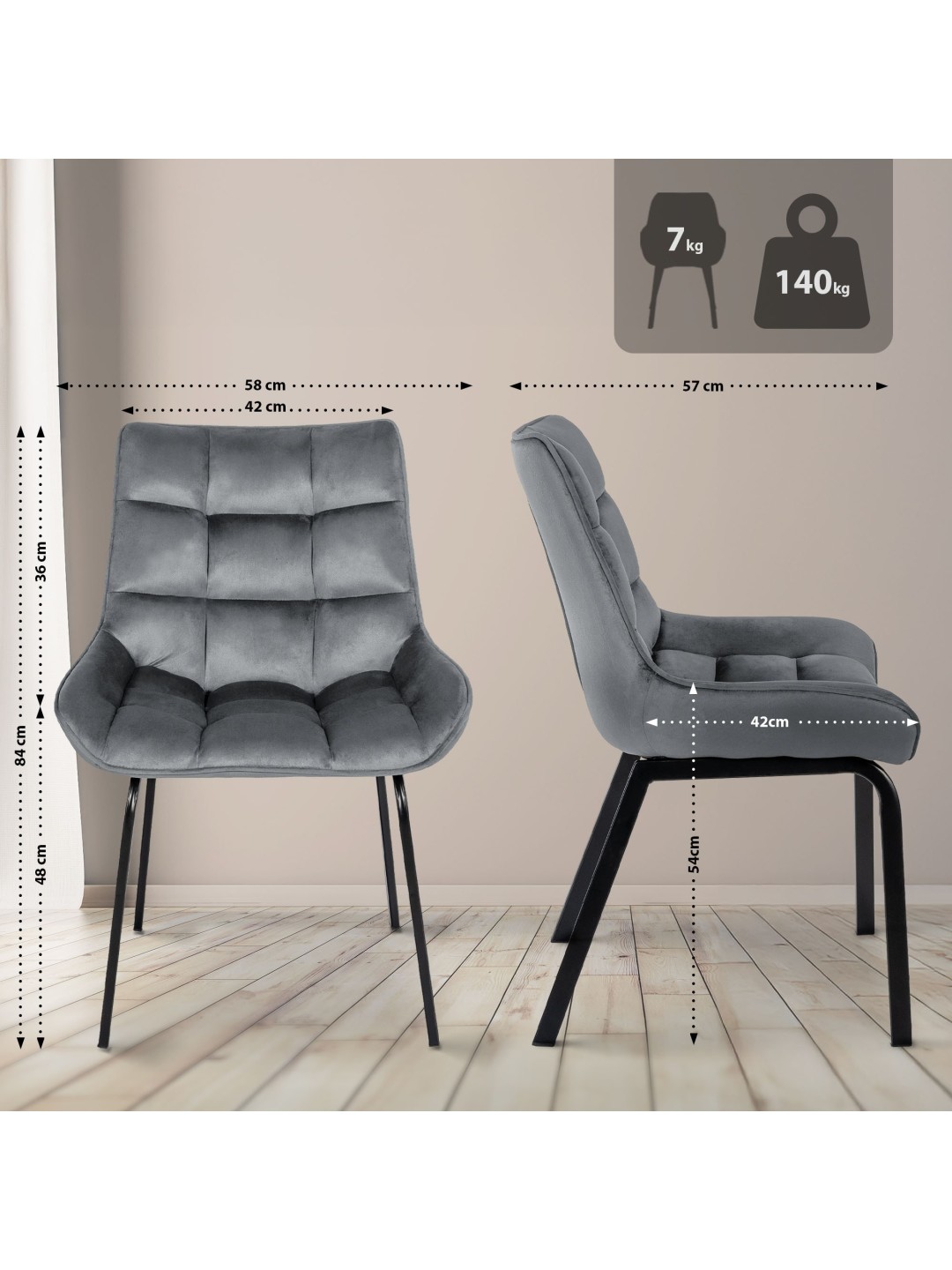 Stol Saranda fløjl, mørkegrå