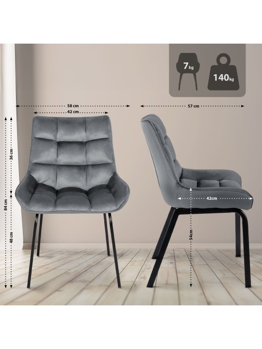 Stol Saranda fløjl, mørkegrå