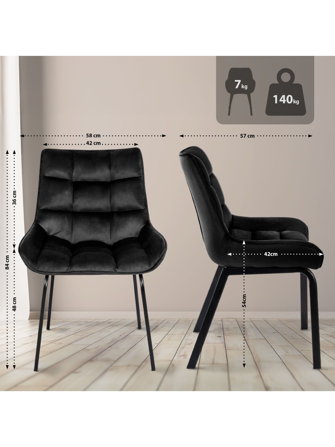 Stol Saranda fløjl, sort