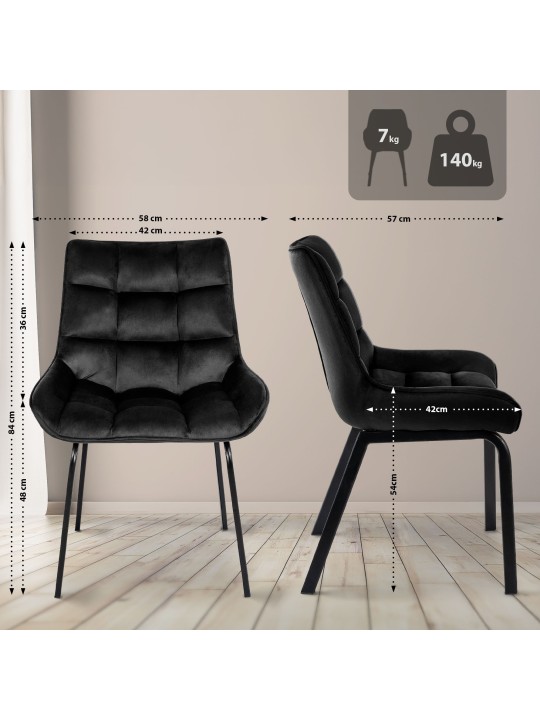 Stol Saranda fløjl, sort