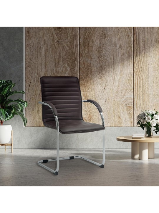 Sæt med 2 besøgsstole Tira imiteret læder, brun