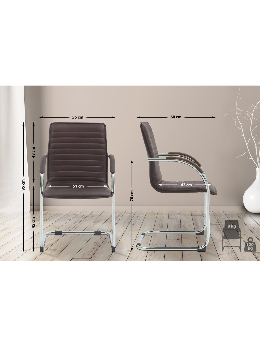 Sæt med 2 besøgsstole Tira imiteret læder, brun