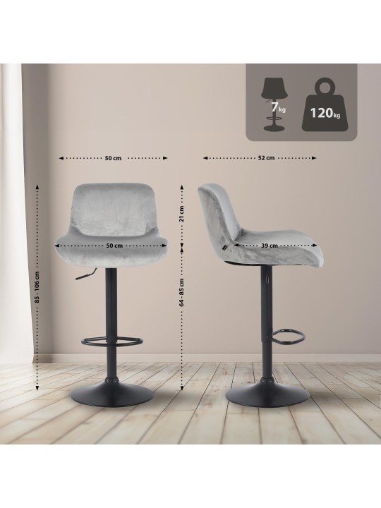 Barstol Solon fløjl, grå