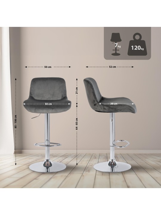 Barstol Solon krom fløjl, mørkegrå Barstol Solon krom fløjl, mørkegrå