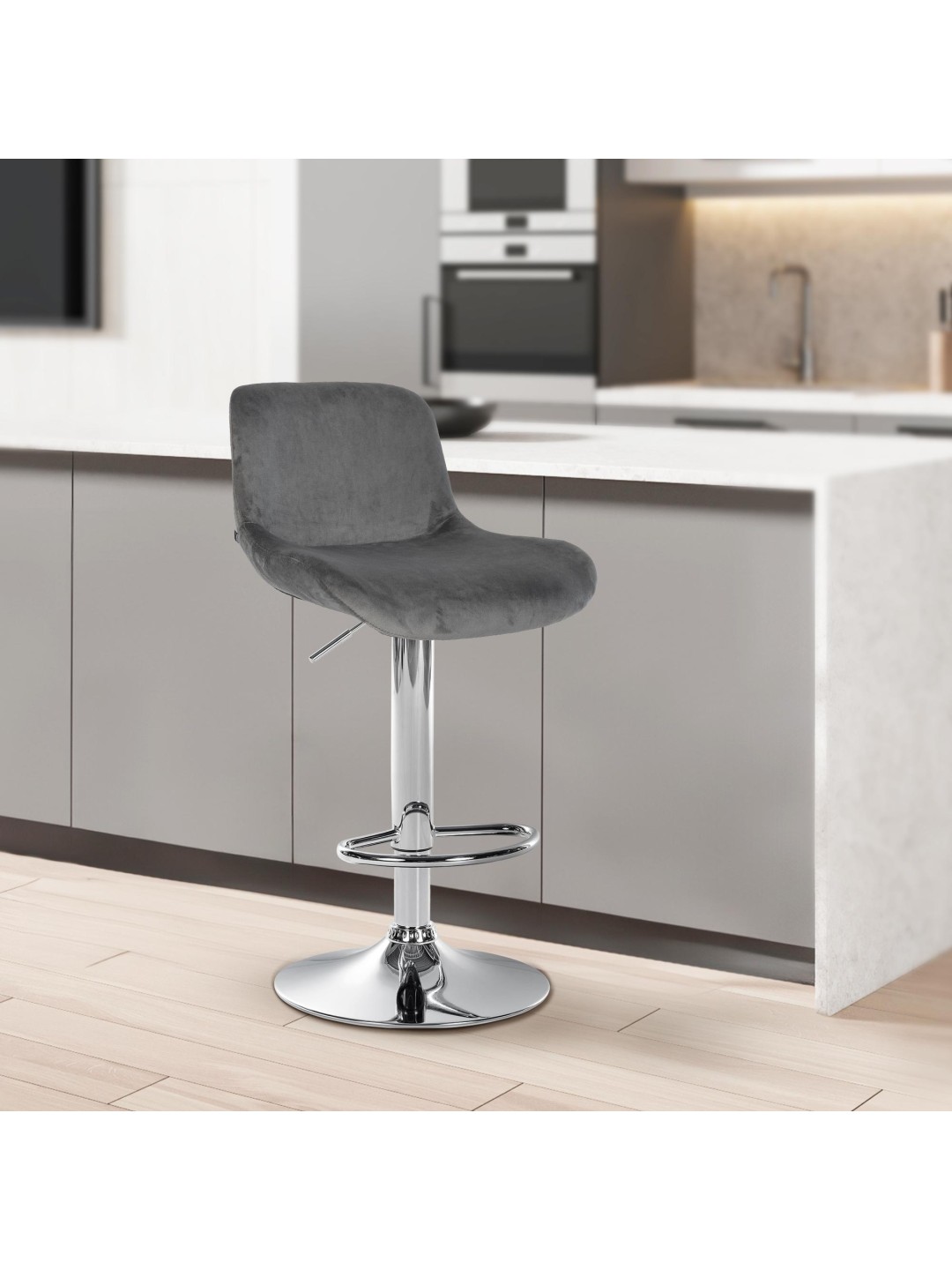 Barstol Solon krom fløjl, mørkegrå