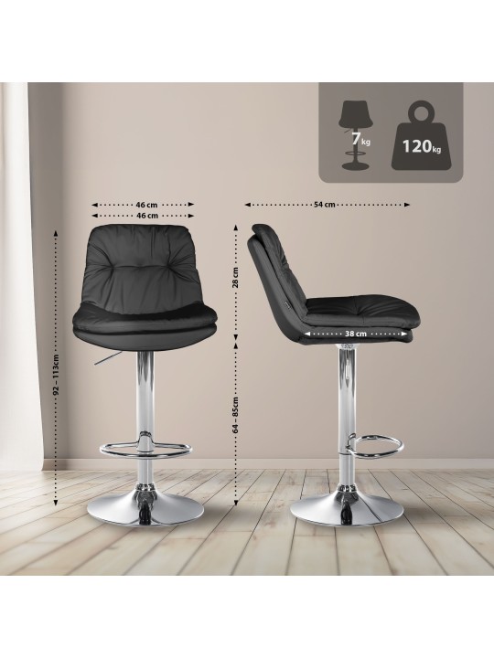 Barstol Laurel imiteret læder krom, sort