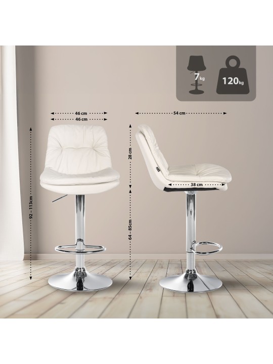 Barstol Laurel imiteret læder krom, hvid