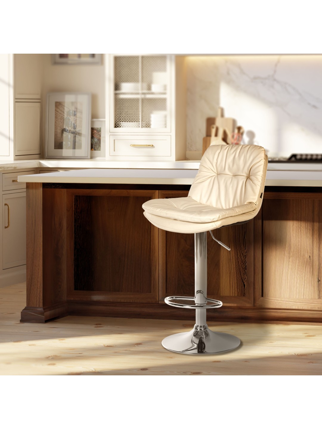 Barstol Laurel imiteret læder krom, creme