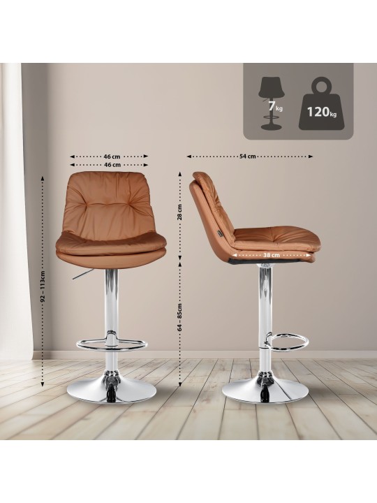 Barstol Laurel imiteret læder krom, lysebrun