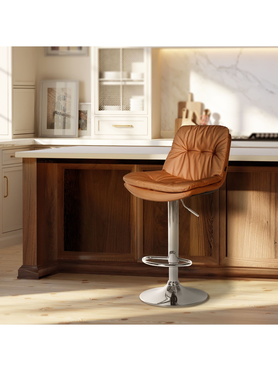 Barstol Laurel imiteret læder krom, lysebrun