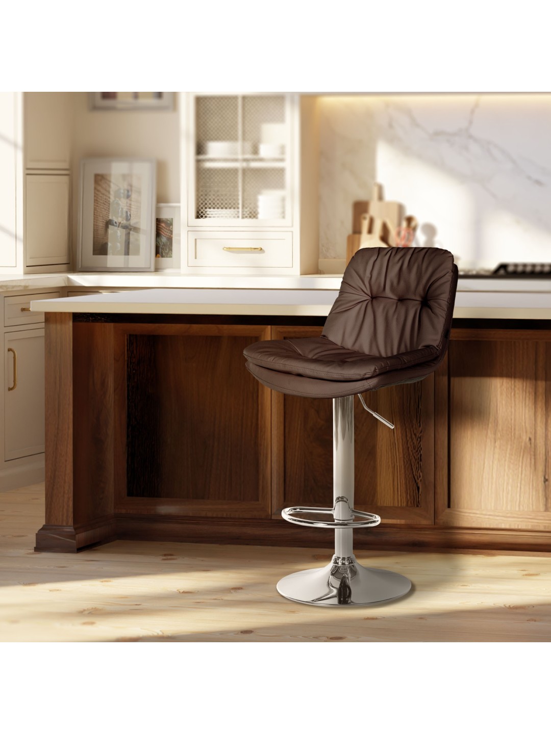 Barstol Laurel imiteret læder krom, brun