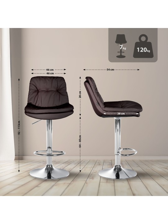 Barstol Laurel imiteret læder krom, brun Barstol Laurel imiteret læder krom, brun