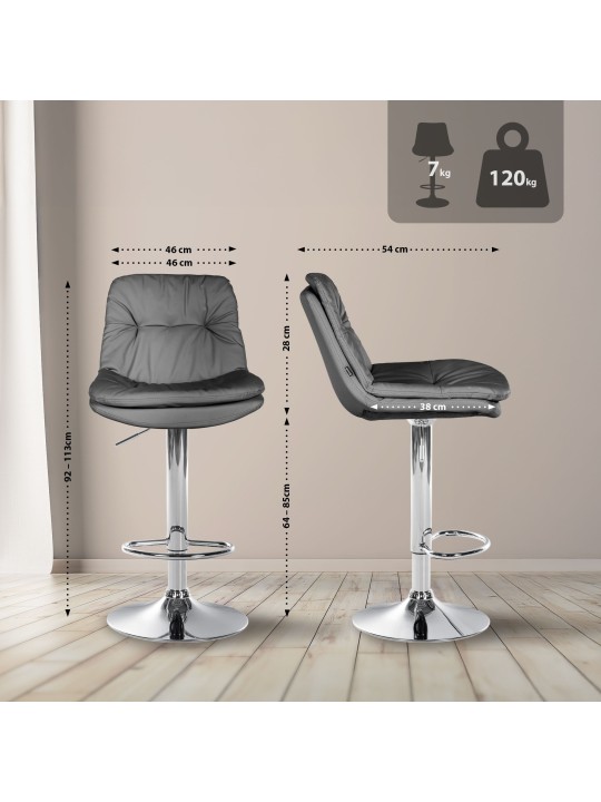 Barstol Laurel imiteret læder krom, grå Barstol Laurel imiteret læder krom, grå