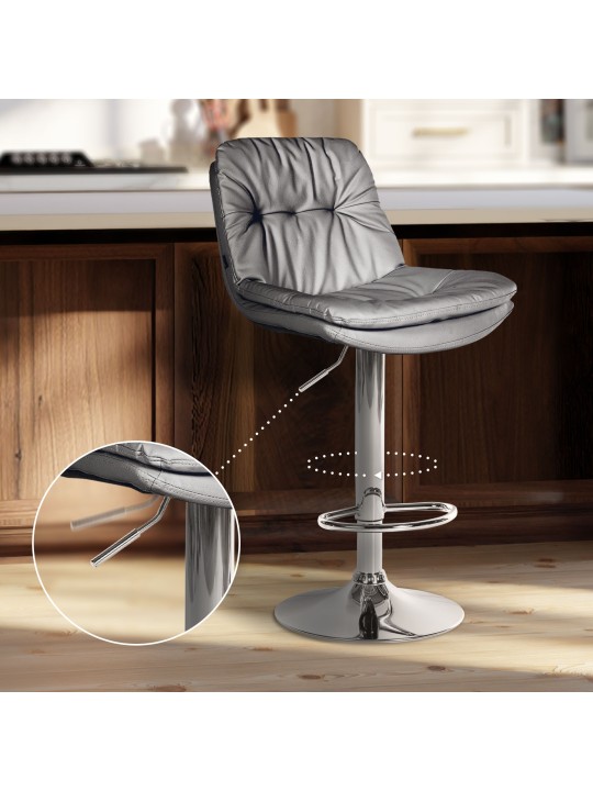 Barstol Laurel imiteret læder krom, grå Barstol Laurel imiteret læder krom, grå