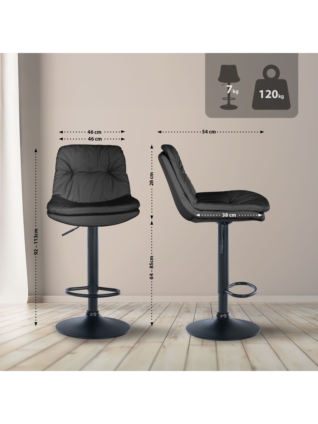 Barstol Laurel imiteret læder, sort