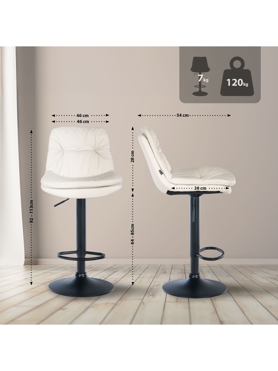 Barstol Laurel imiteret læder, hvid