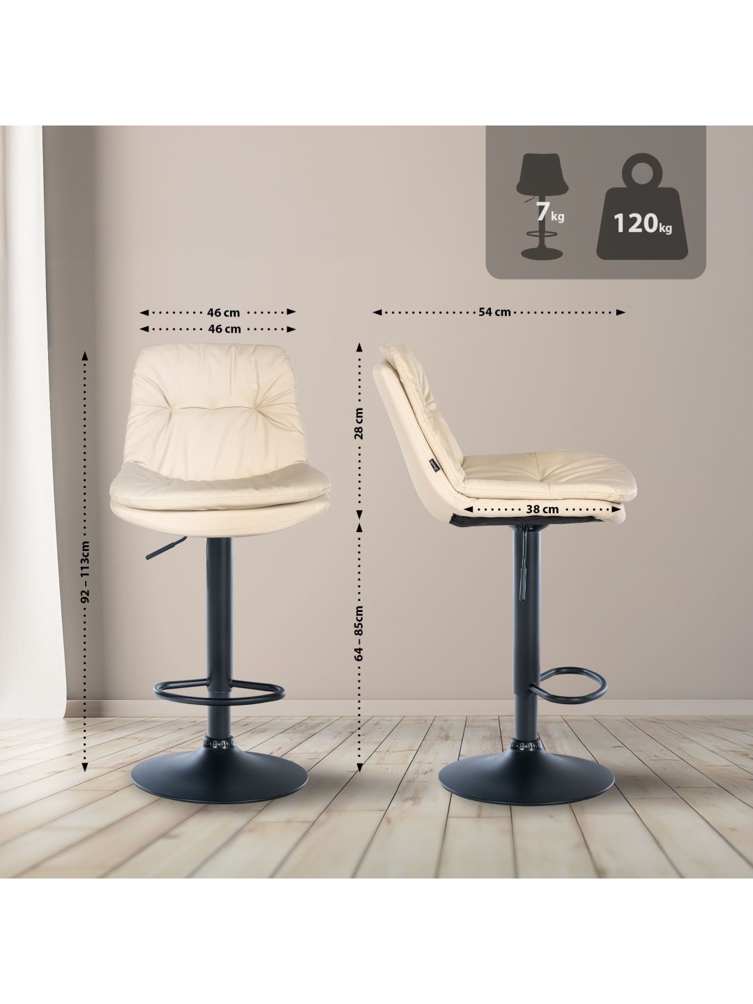 Barstol Laurel imiteret læder, creme