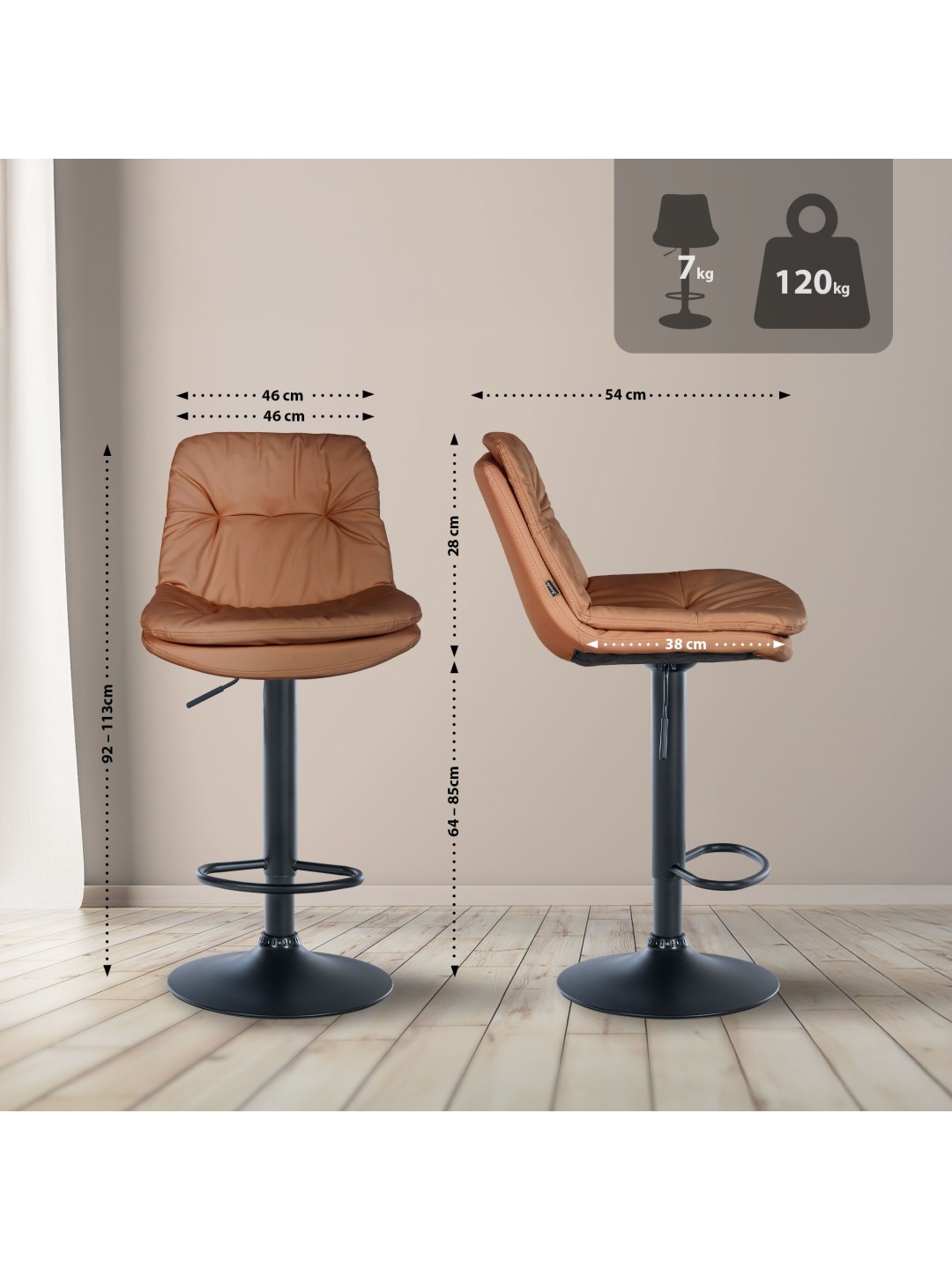 Barstol Laurel imiteret læder, lysebrun