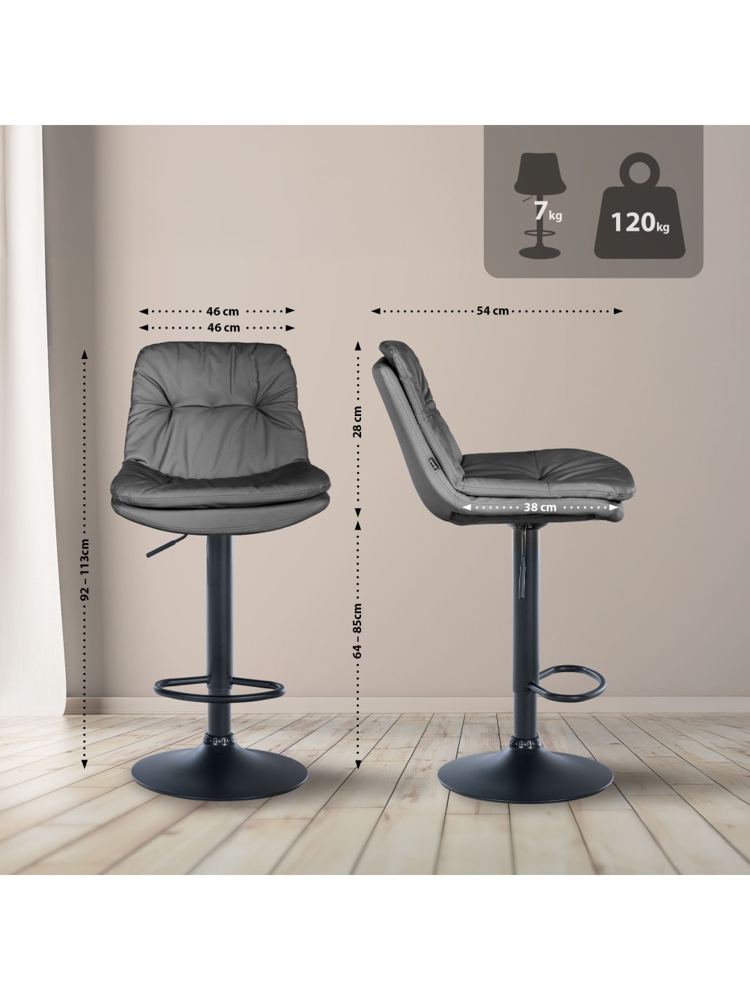 Barstol Laurel imiteret læder, grå