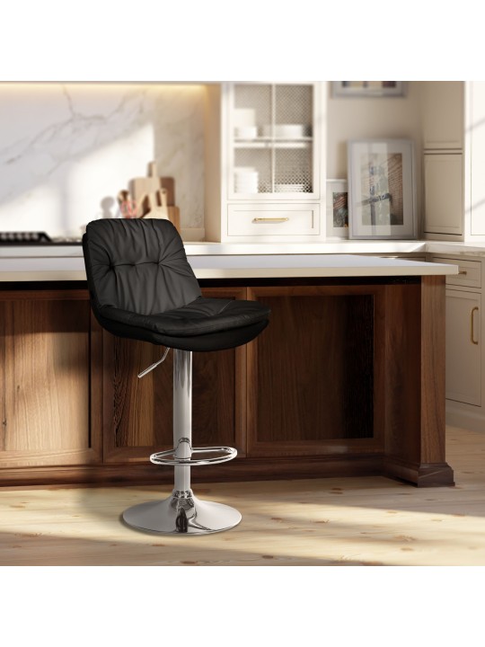 Barstol Laurel imiteret læder krom, sort