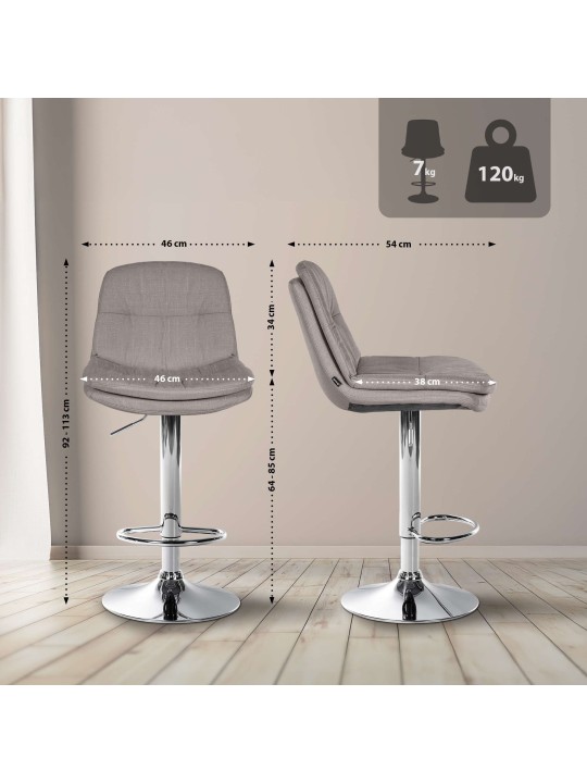 Barstol Laurel stof krom, grå