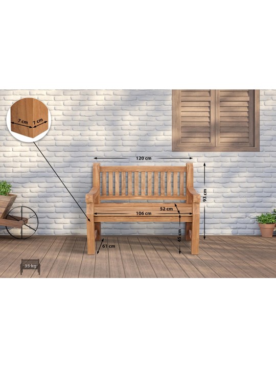 Teak bænk Jackson V2 120 cm, teak