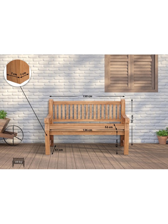 Teak bænk Jackson V2 150 cm, teak Teak bænk Jackson V2 150 cm, teak