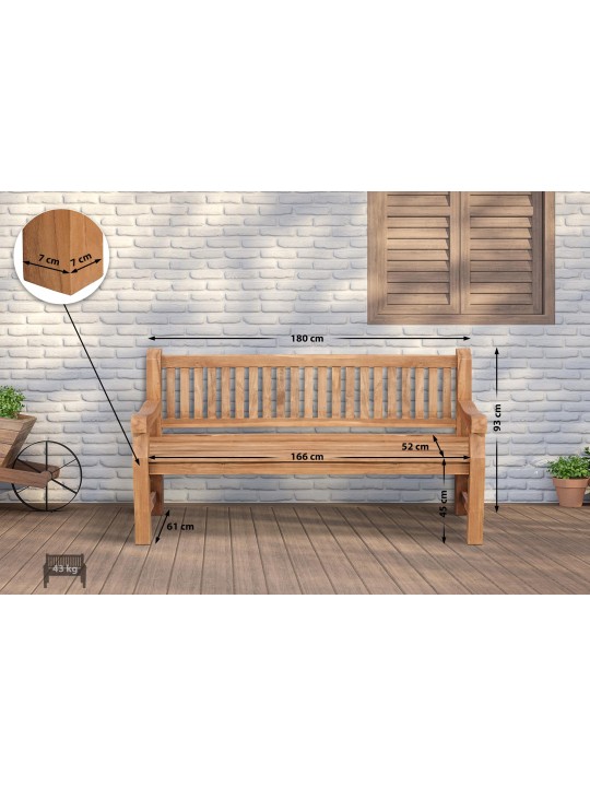 Teak bænk Jackson V2 180 cm, teak