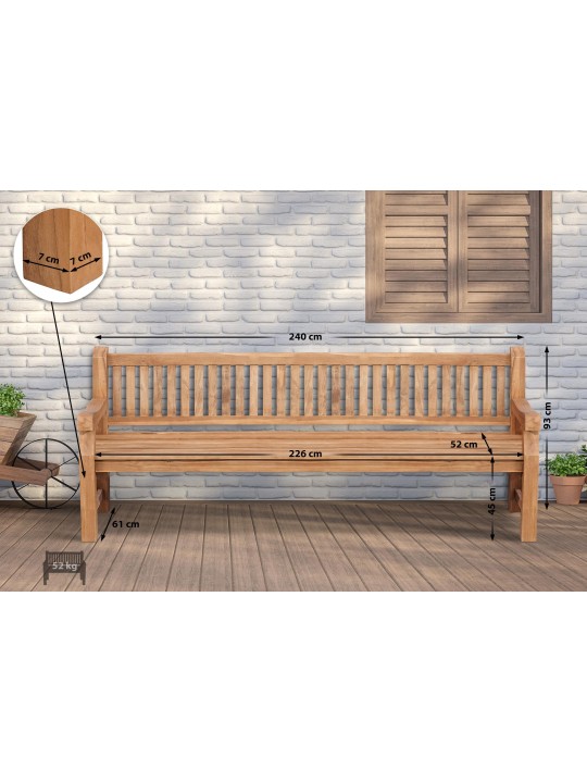 Teak bænk Jackson V2 240 cm, teak Teak bænk Jackson V2 240 cm, teak