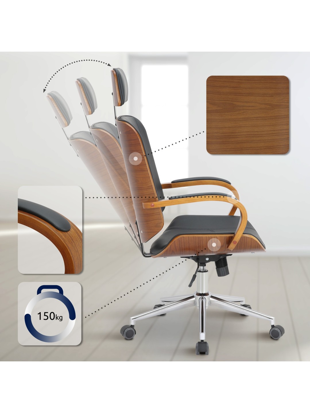 Kontorstol Dayton, valnød/sort